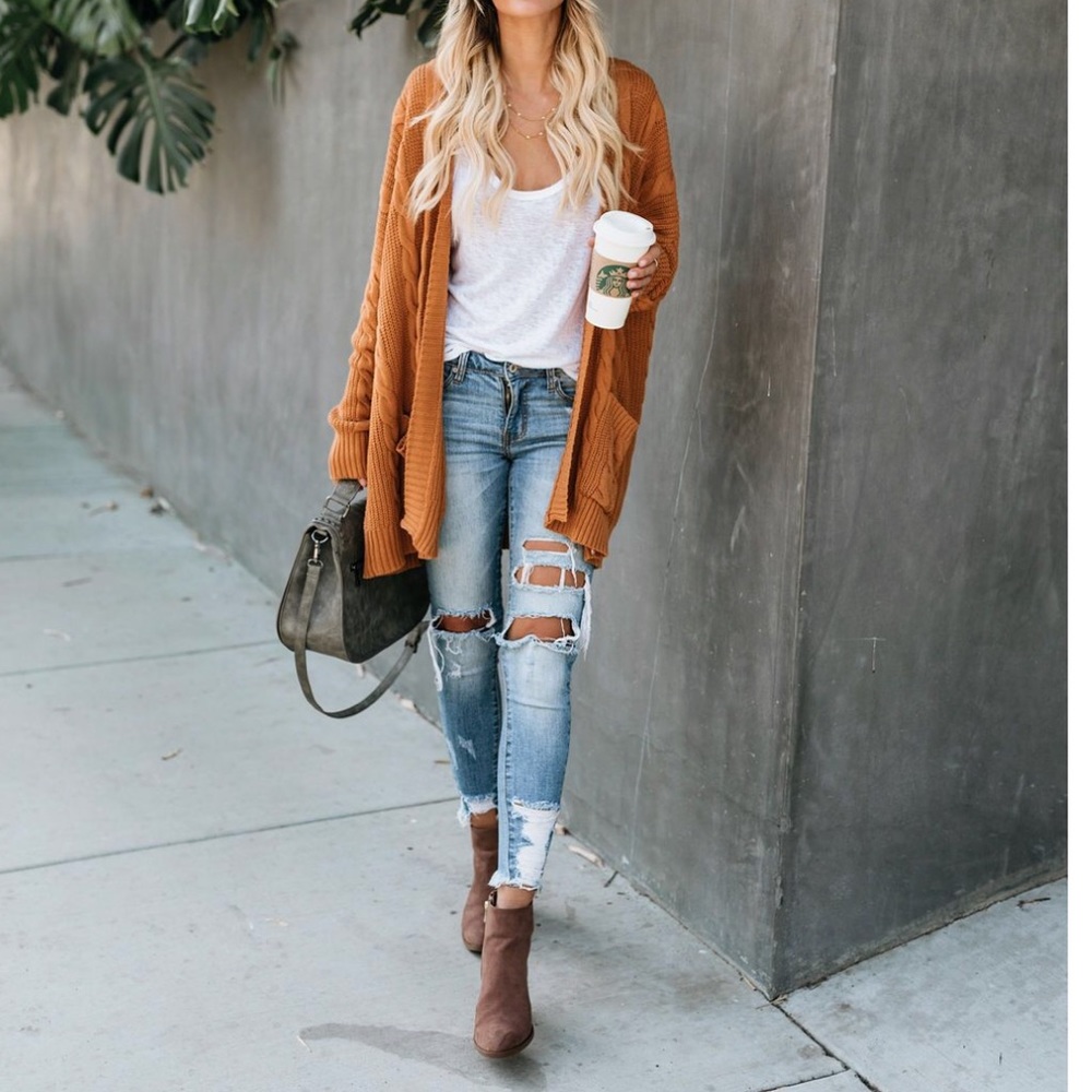 NWT Camel Cable Knit Pocket Boyfriend Cardigan - Picture 2 of 8